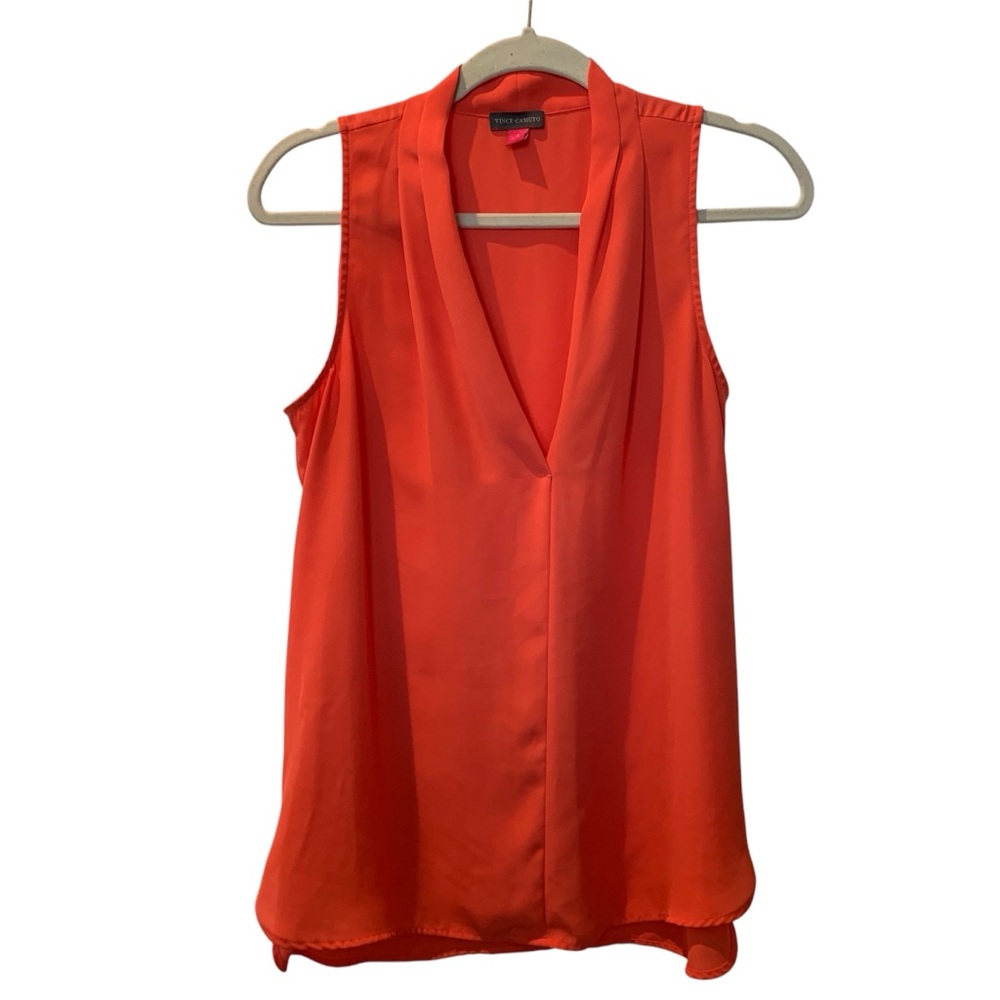 VINCE CAMUTO Orange Sleeveless V-Neck Blouse with Pleats Small